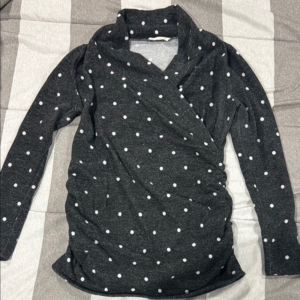 Hello MIZ Black and White Polka Dot Top